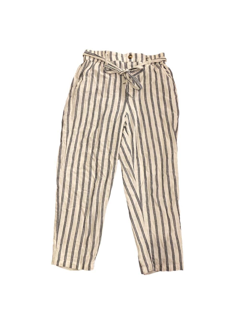 American Eagle Women's Striped Paperbag Pants Cuffed Tie Belt Pants Size M